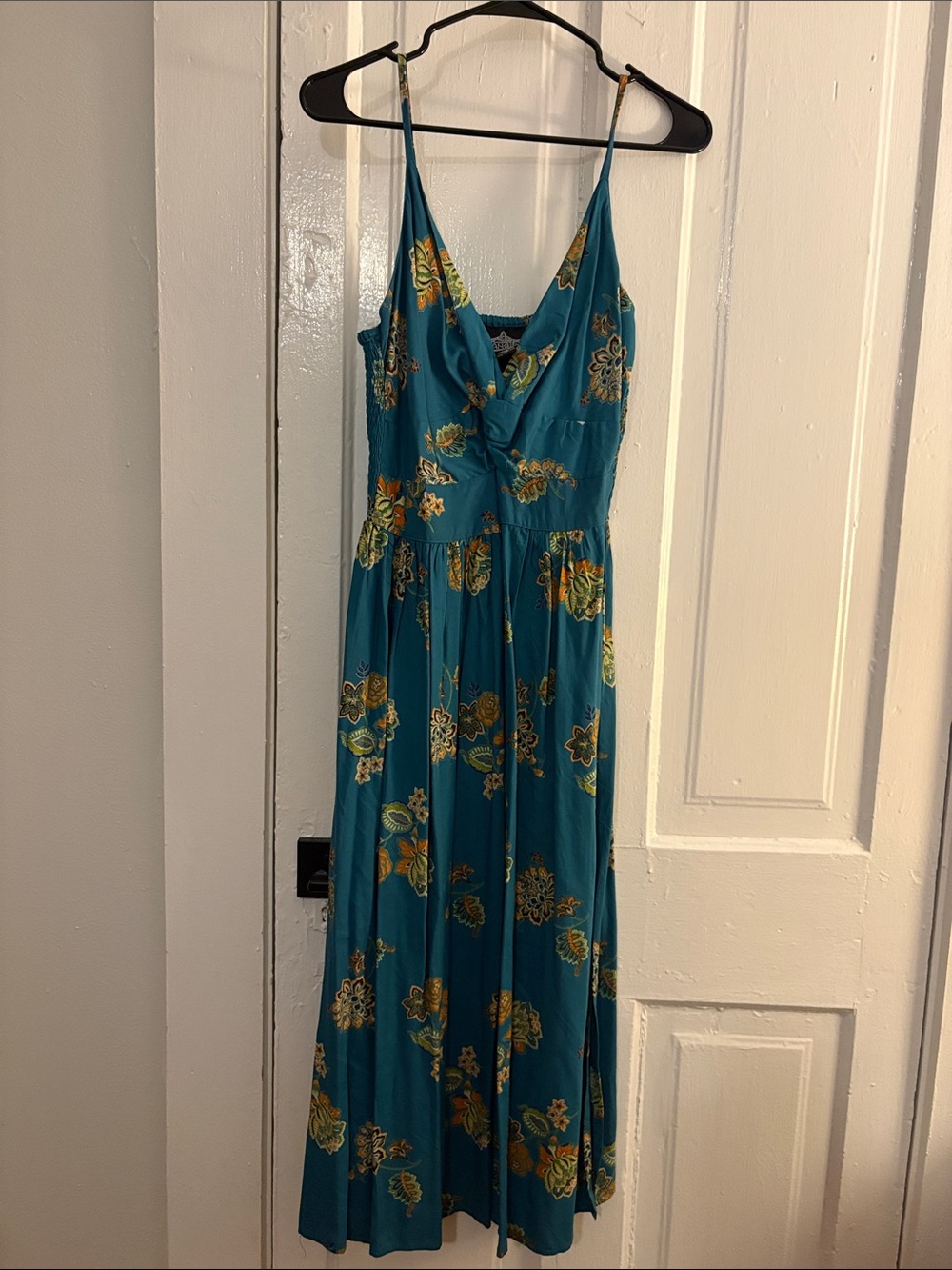 Angie Teal Floral Spaghetti-Strap Maxi Dress